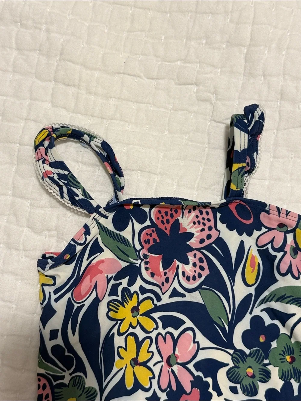 Roller Rabbit Navy Floral One-Piece Swimsuit with Pink & Yellow Flowers 18-24m